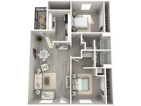 a stylized floor plan of a 1 bedroom apartment